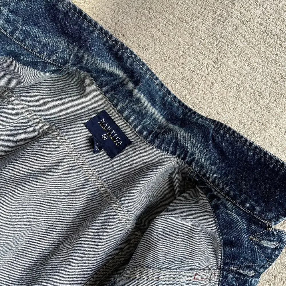 🔥Vintage Nautica Y2K Trucker Grunge Dark Wash Blue Denim Jacket Women Size M-L - Picture 13 of 15